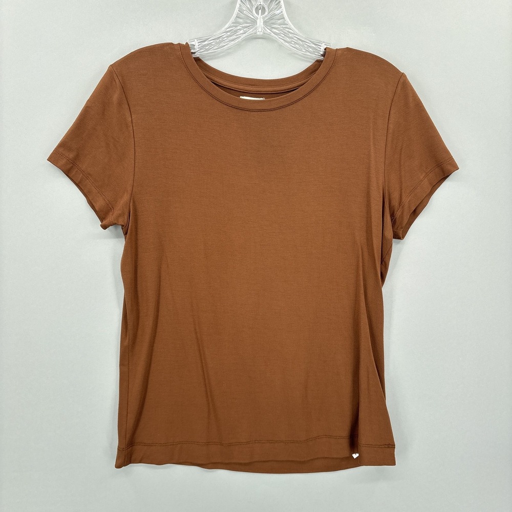 L'Agence T-Shirt Womens Large Brown Ressi Nubuck Crew Neck Stretch Jersey Top